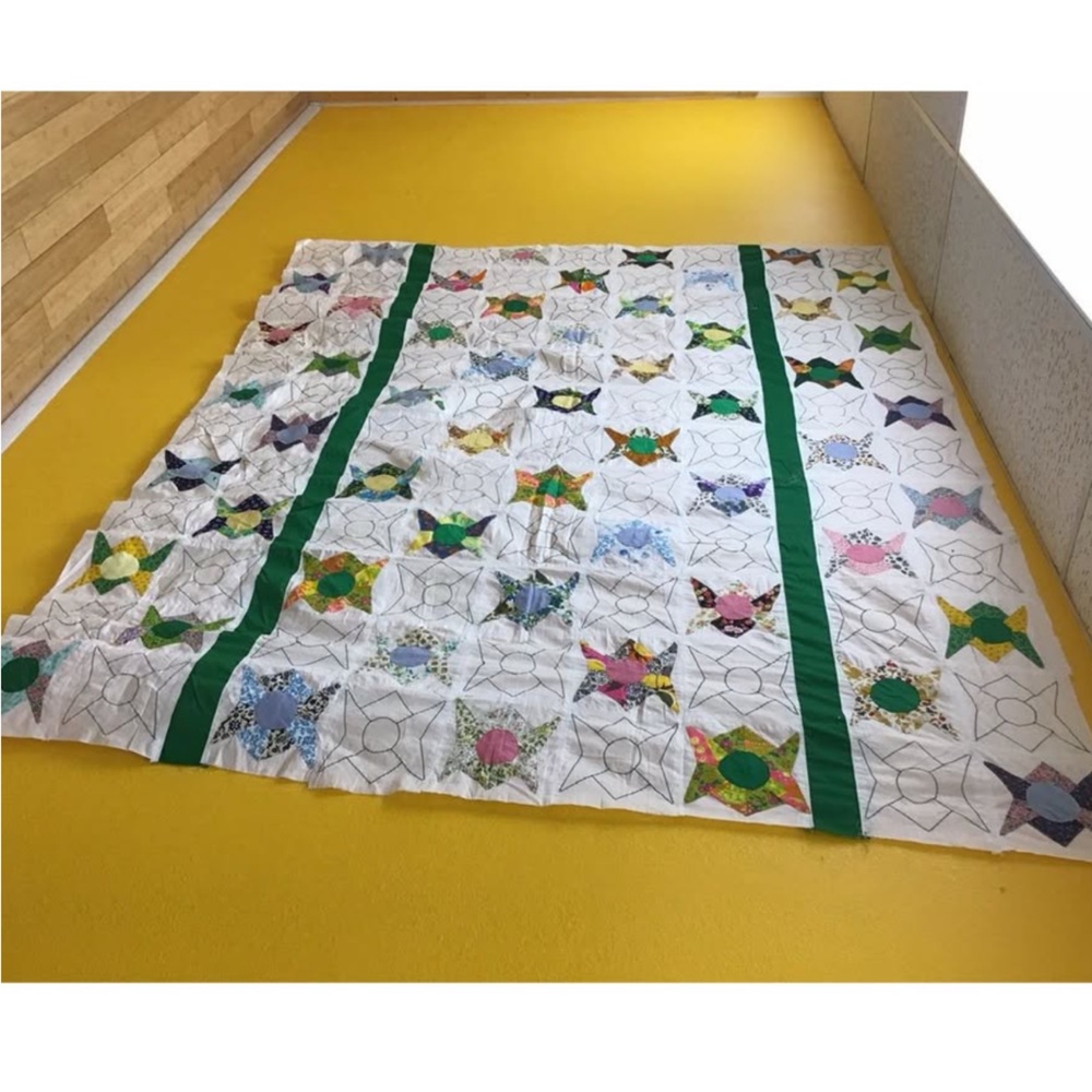 Vintage Butterfly Star-block Quilt Top 87x96”